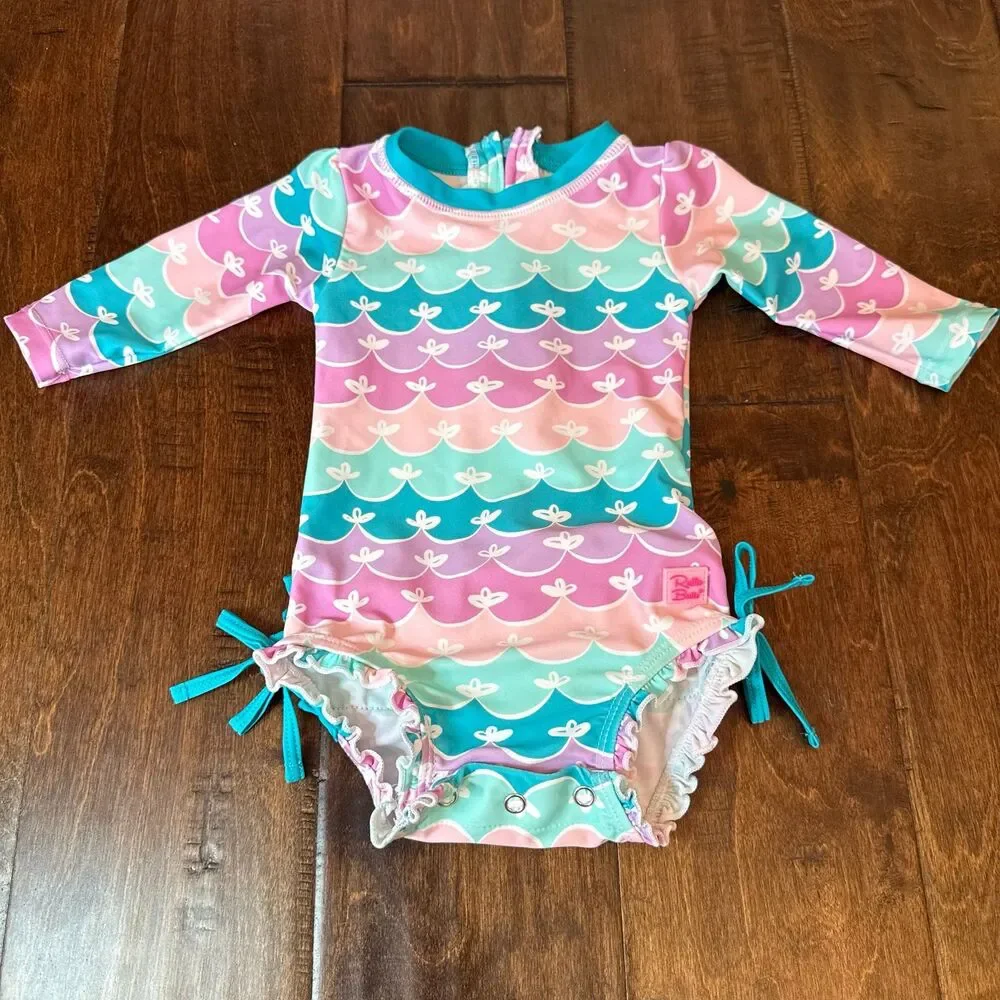 Ruffle Butts Mermaid Floral Long Sleeve One Piece Rash Guard Lot 3-6 Months